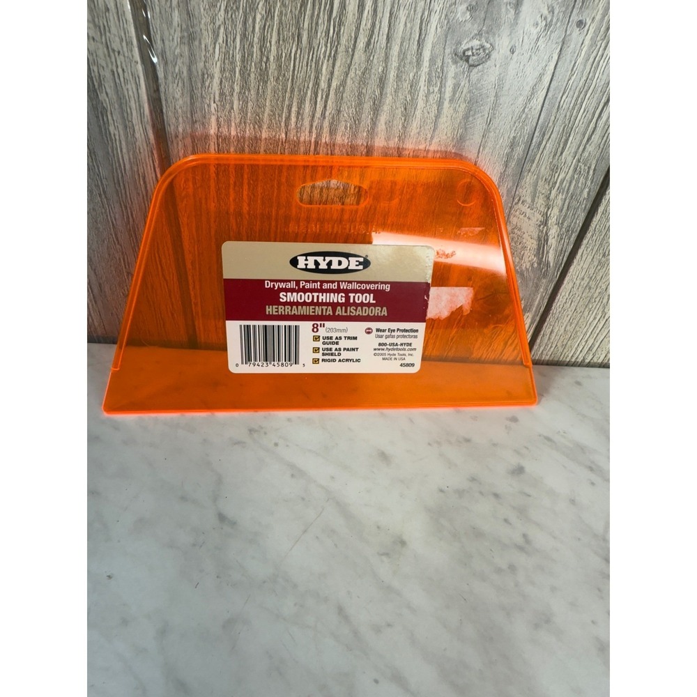 Hyde 8 Inch Smoothing Tool Drywall Paint Wallcovering Trim Guide Orange 45809